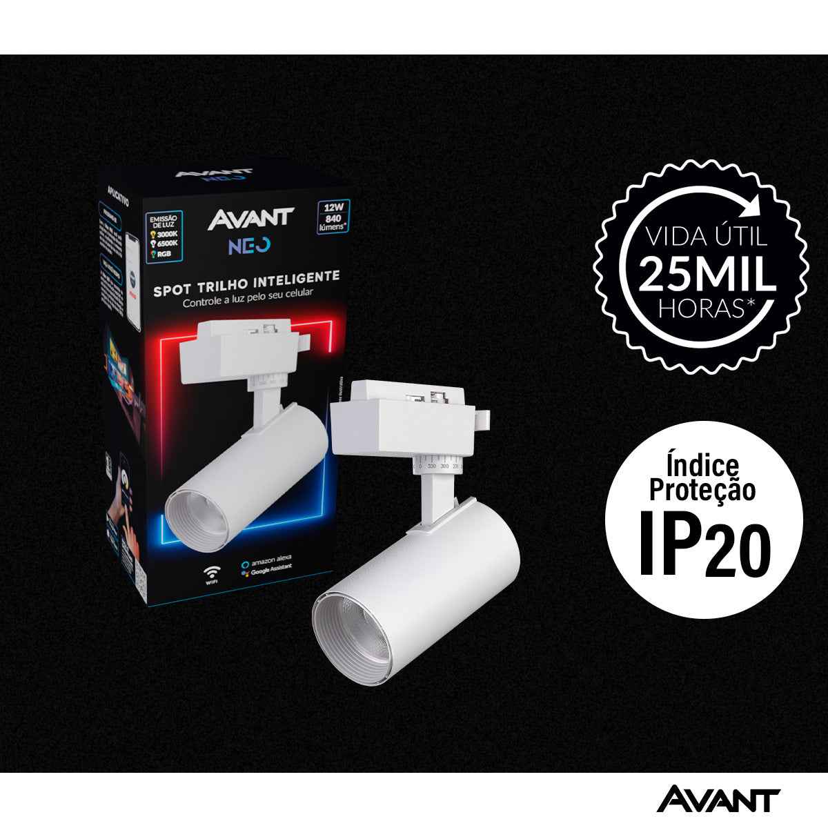 Spot Led Para Trilho Inteligente 12W RGB Bivolt Ip20 Branco Avant Neo