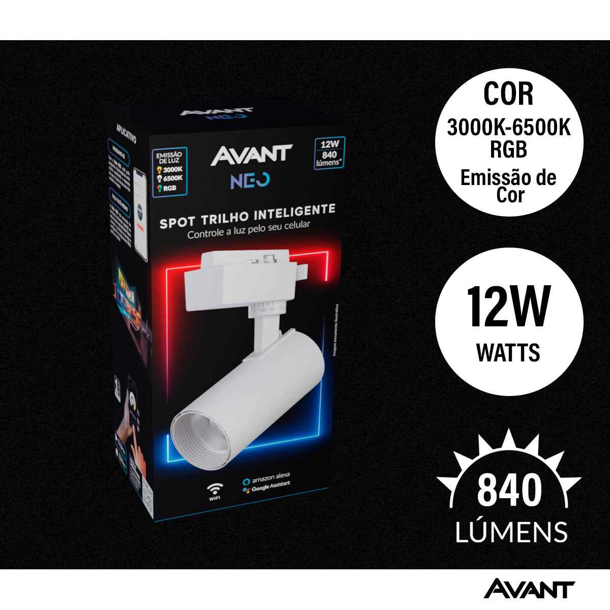 Spot Led Para Trilho Inteligente 12W RGB Bivolt Ip20 Branco Avant Neo