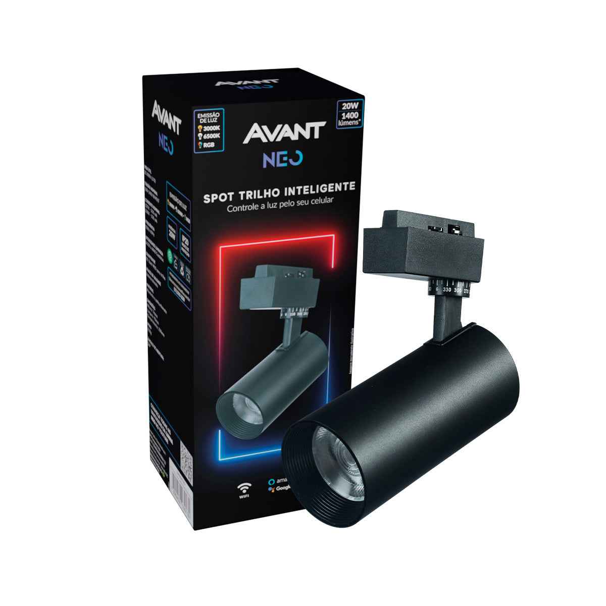 Spot Led Para Trilho Inteligente 20W RGB Bivolt Ip20 Preto Avant Neo