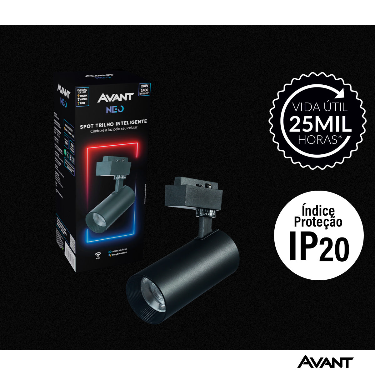 Spot Led Para Trilho Inteligente 20W RGB Bivolt IP20 Preto Neo