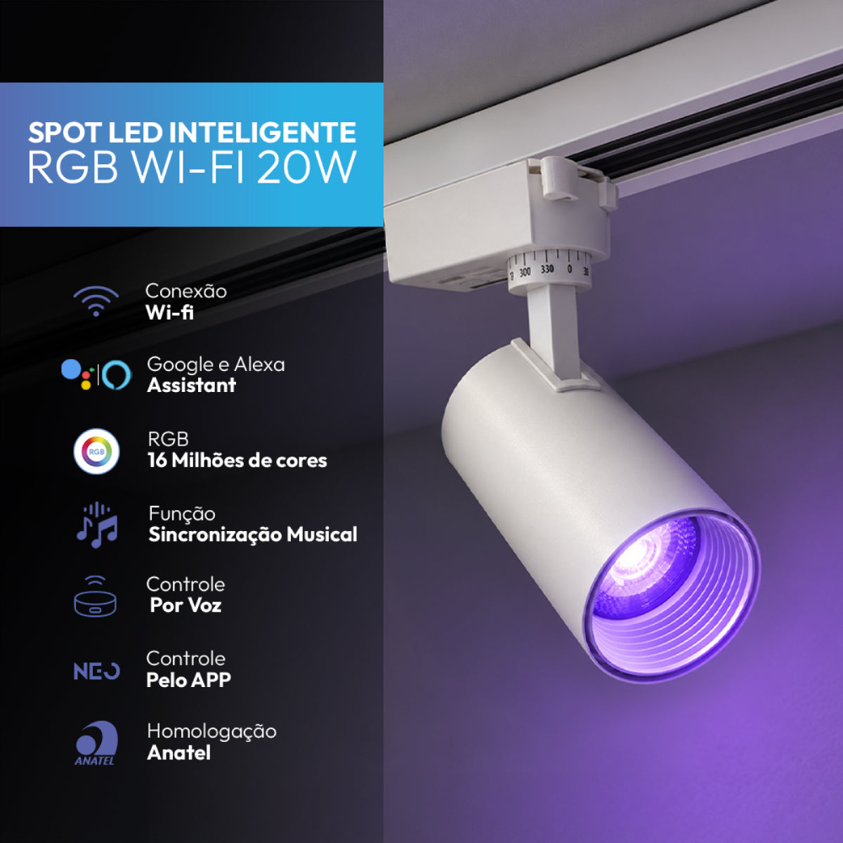 Spot Led Para Trilho Inteligente 20W RGB Bivolt IP20 Branco Neo - NEO Avant