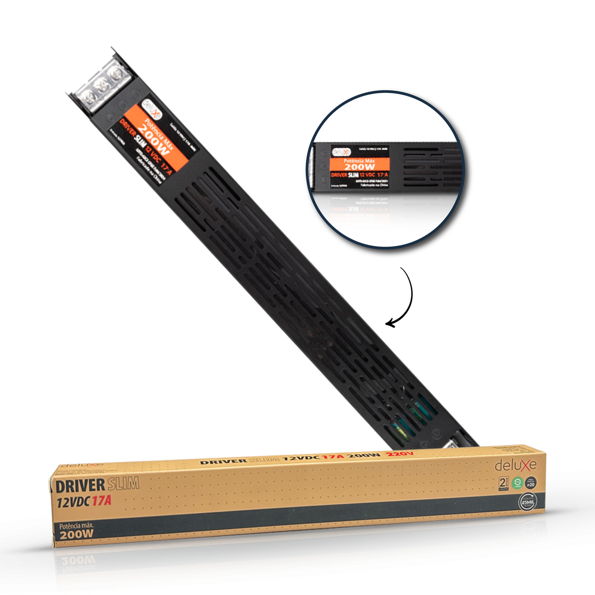 Fonte driver Slim 200w 17a 12v 220v Deluxe