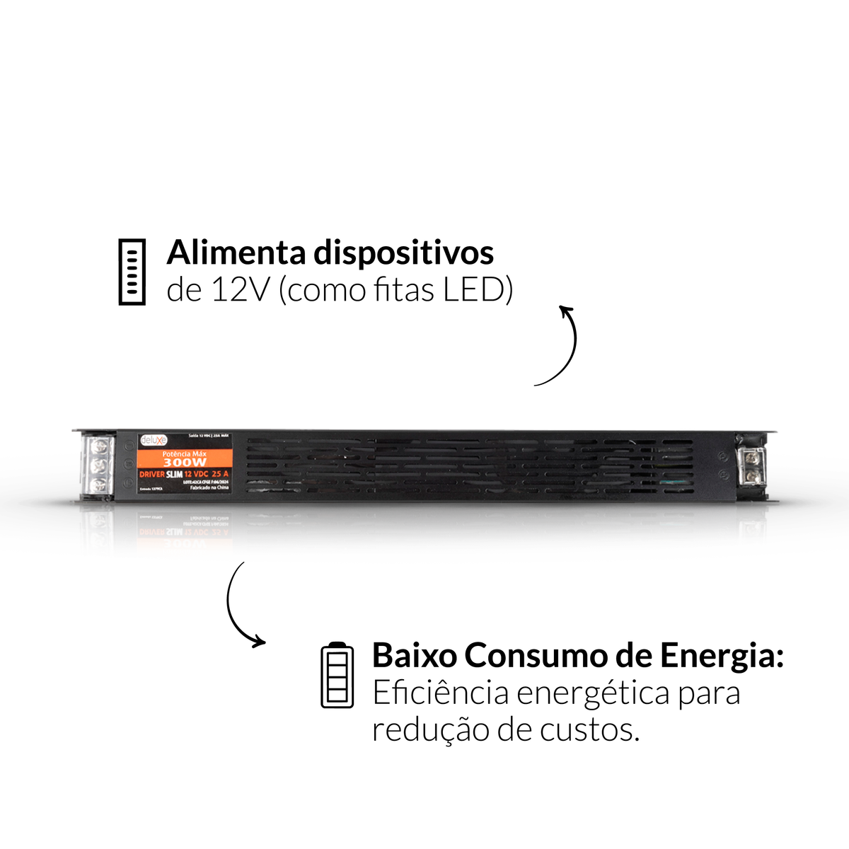 Fonte driver Slim 300w 25a 12v 220v Deluxe
