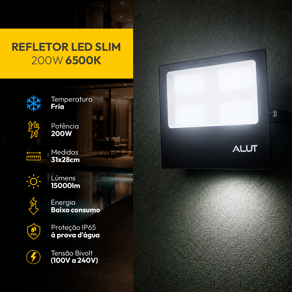 Refletor Led Slim 200w 6500k Branco Frio Bivolt IP65 Alut