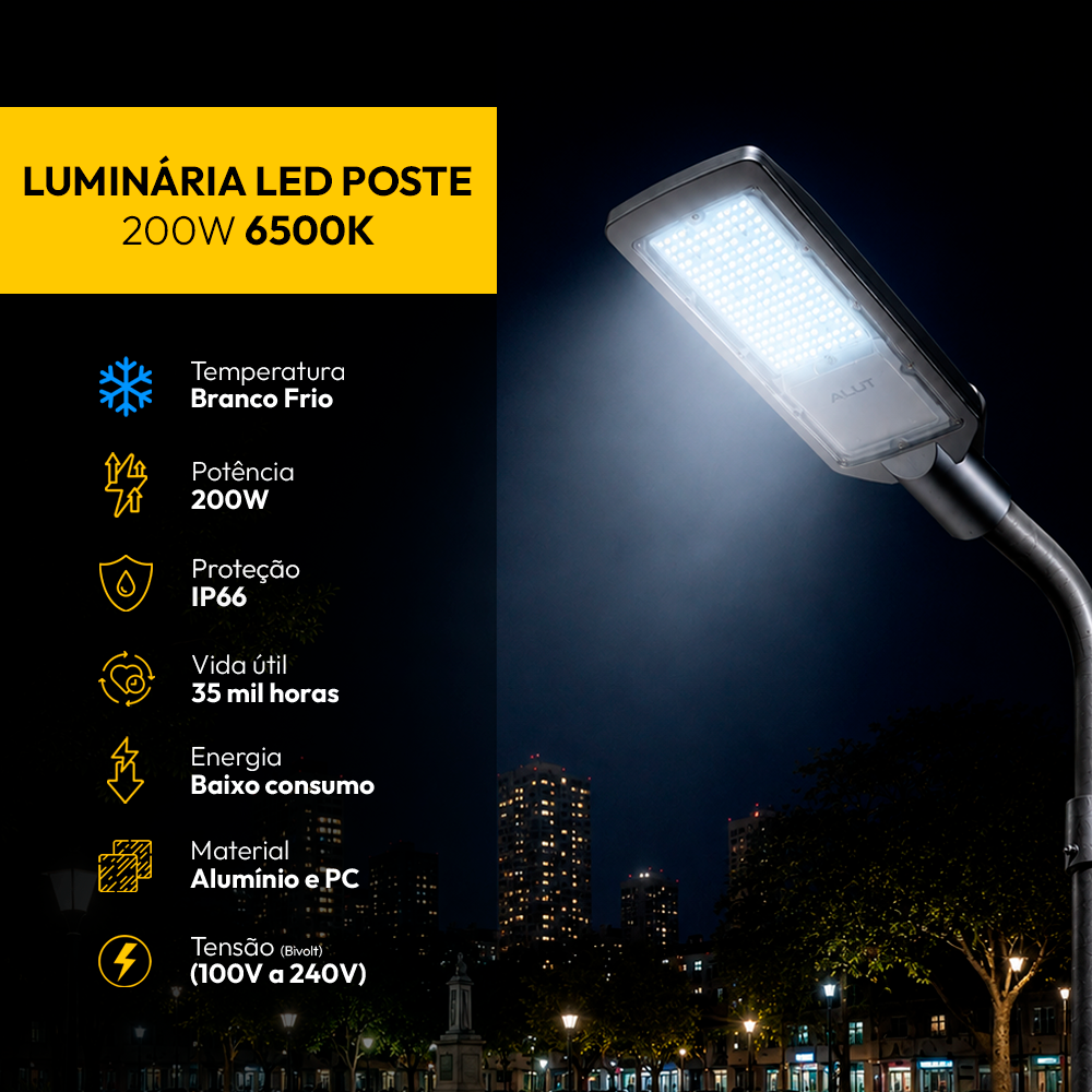 Luminária Led Poste 200w 6500k Bivolt Ip66 Alut By Avant
