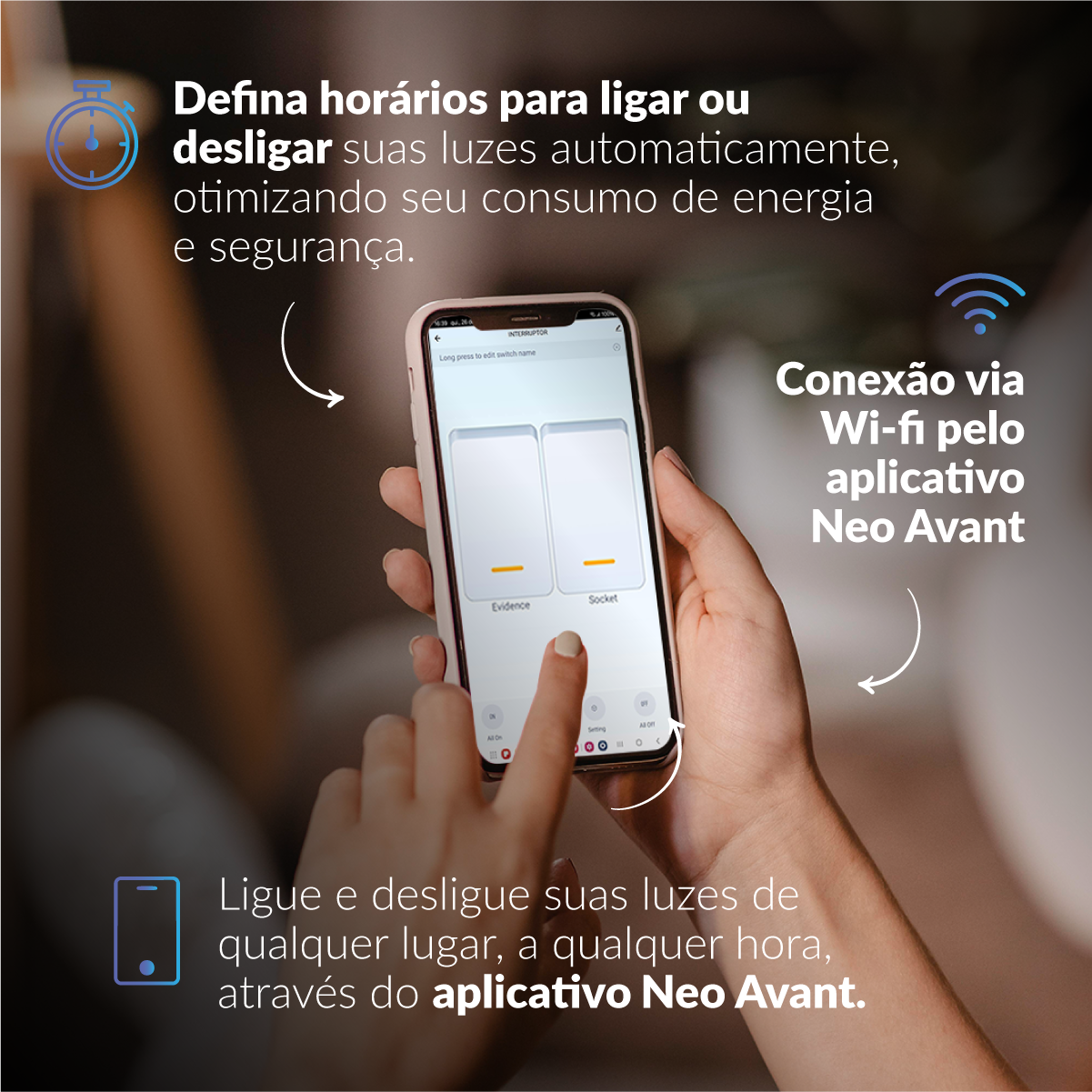 Interruptor Inteligente Smart Wi-Fi 1 Botão 4x2 Bivolt Branco Neo Avant