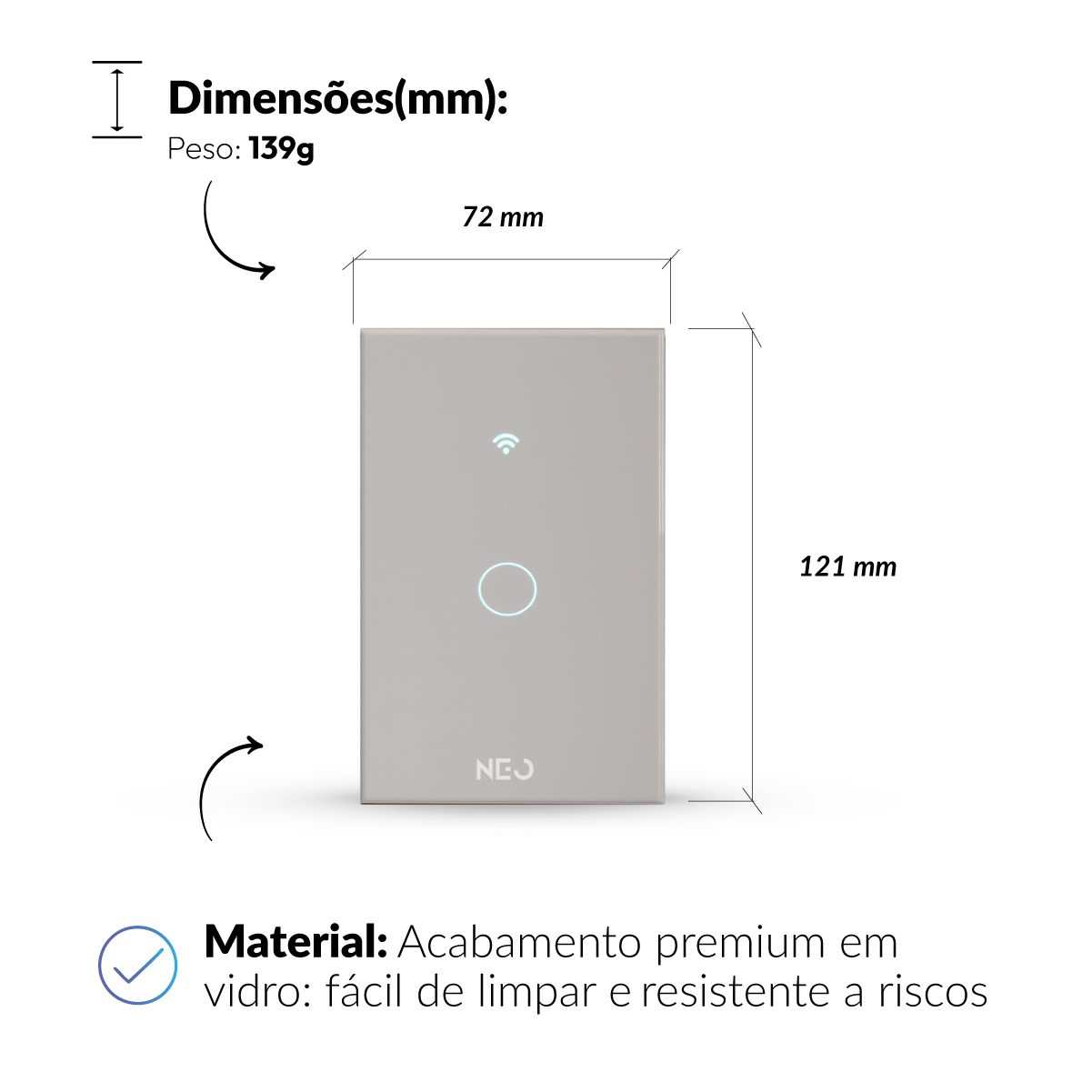 Interruptor Inteligente Smart Wi-Fi 1 Botão 4x2 Bivolt Branco Neo Avant