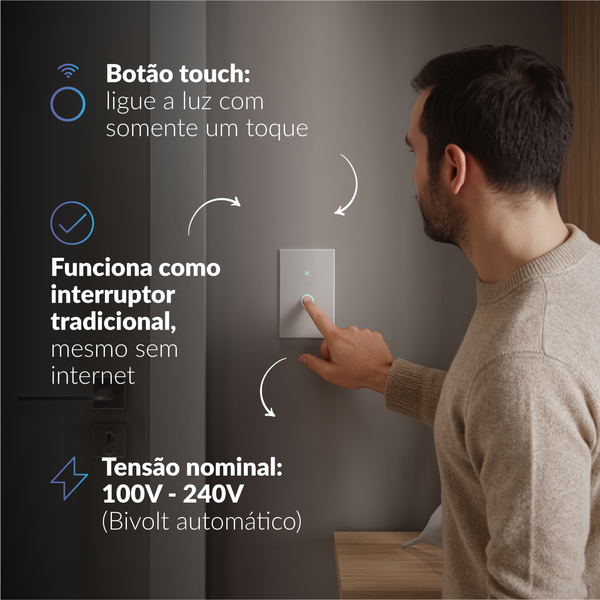 Interruptor Inteligente Smart Wifi 1 Botão 4x2 Bivolt Branco Neo Avant