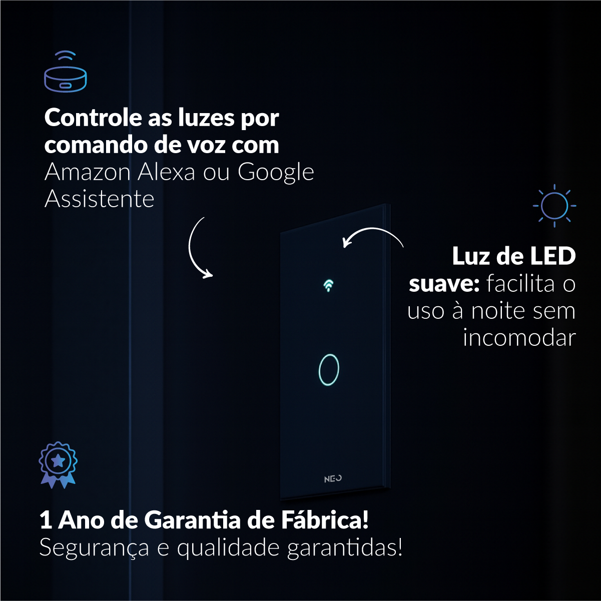 Interruptor Inteligente Smart Wi-Fi 1 Botão 4x2 Bivolt Branco Neo Avant