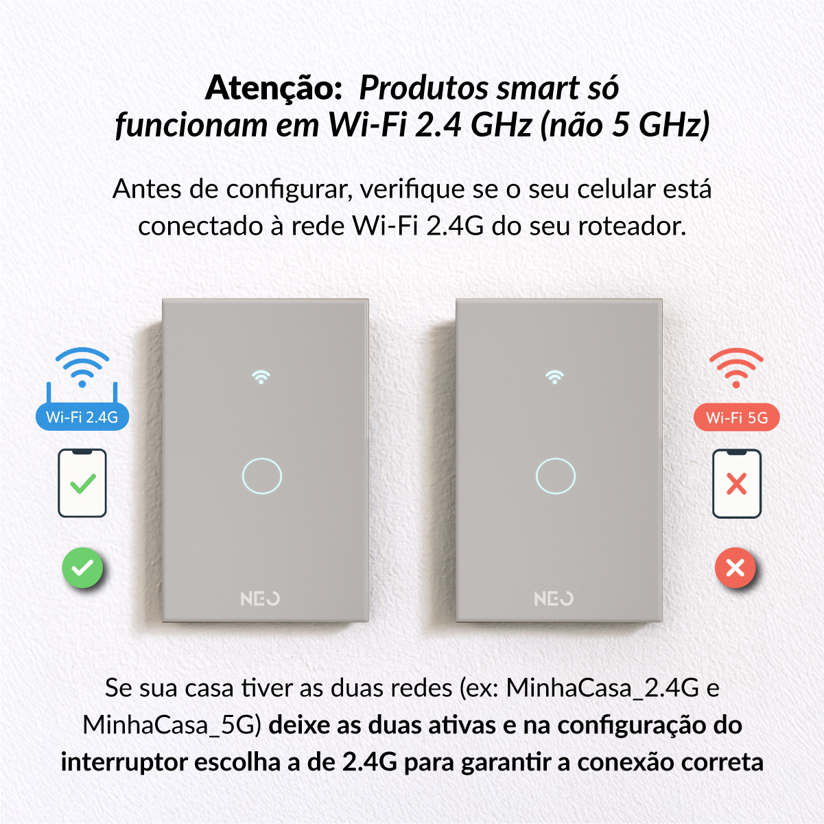 Interruptor Inteligente Smart Wifi 1 Botão 4x2 Bivolt Branco Neo Avant
