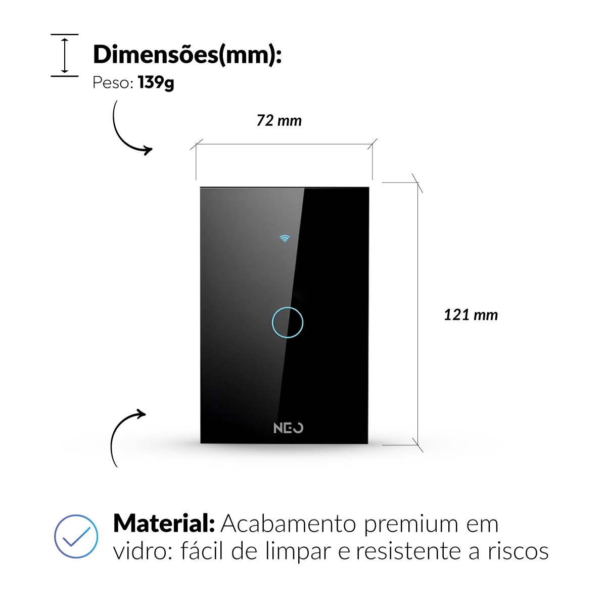 Interruptor Inteligente Smart Wifi 1 Botão 4x2 Bivolt Preto Neo Avant - NEO Avant
