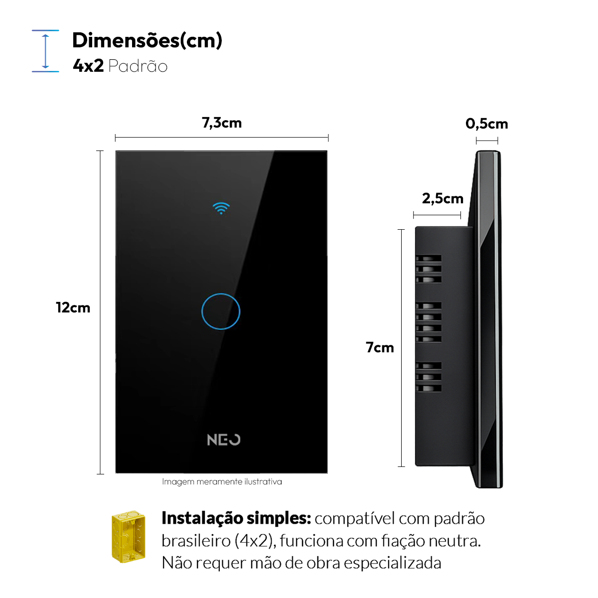 Interruptor Inteligente Wifi 1 Botão 4x2 Bivolt Preto Neo