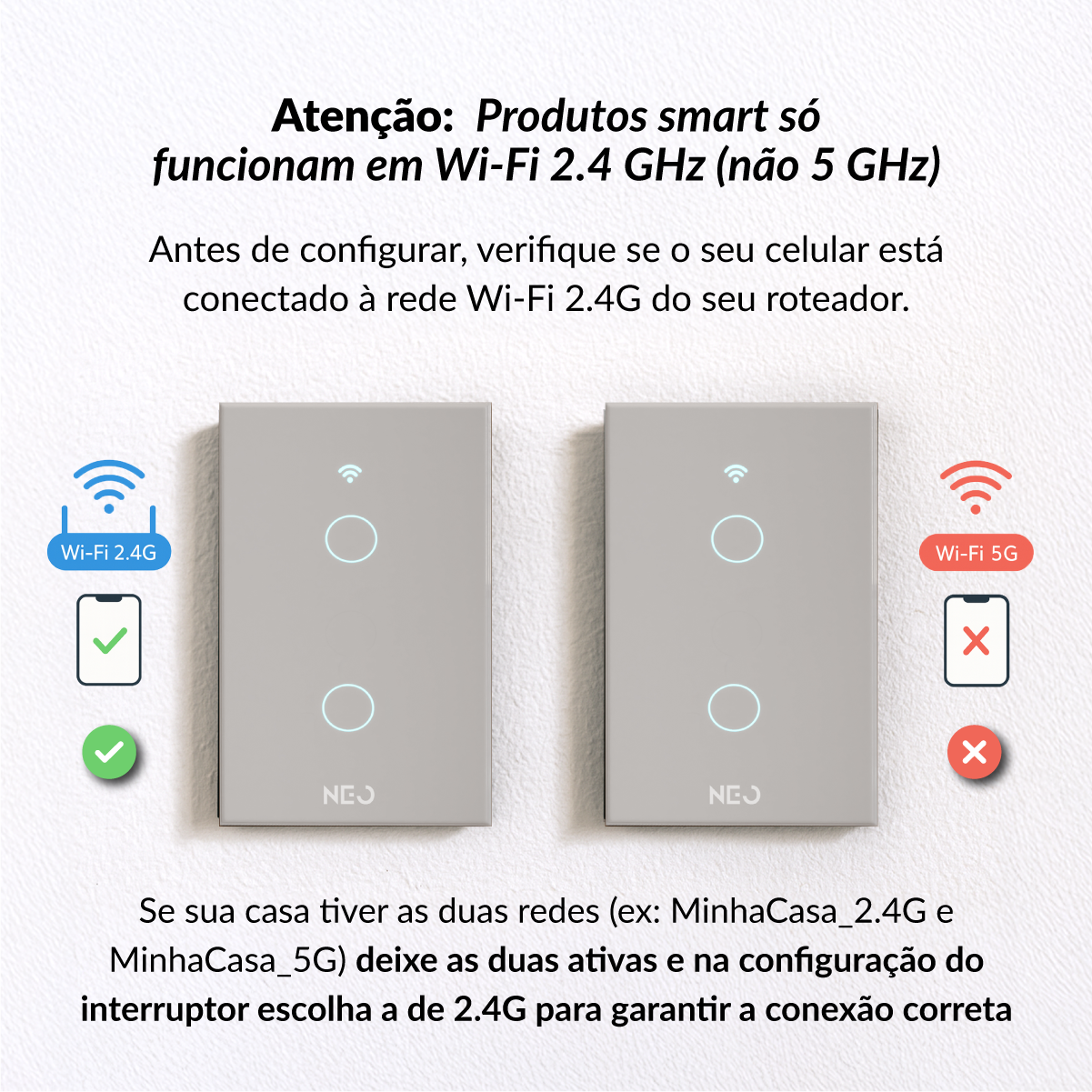 Interruptor Inteligente Smart Wifi 2 Botões 4x2 Bivolt Branco Neo Avant