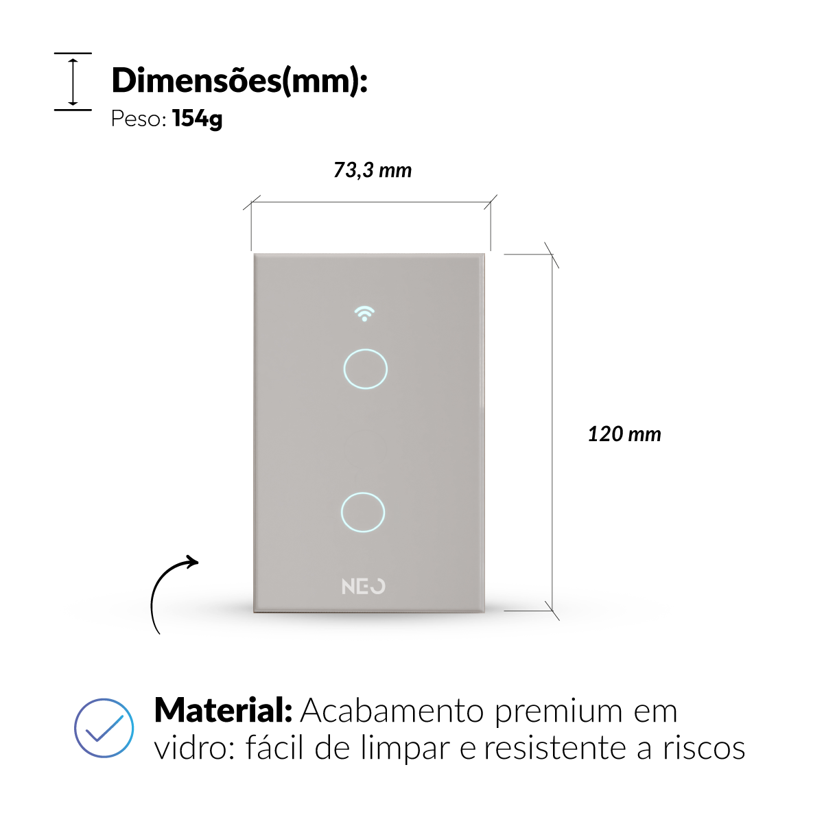 Interruptor Inteligente Smart Wi-Fi 2 Botões 4x2 Bivolt Branco Neo Avant