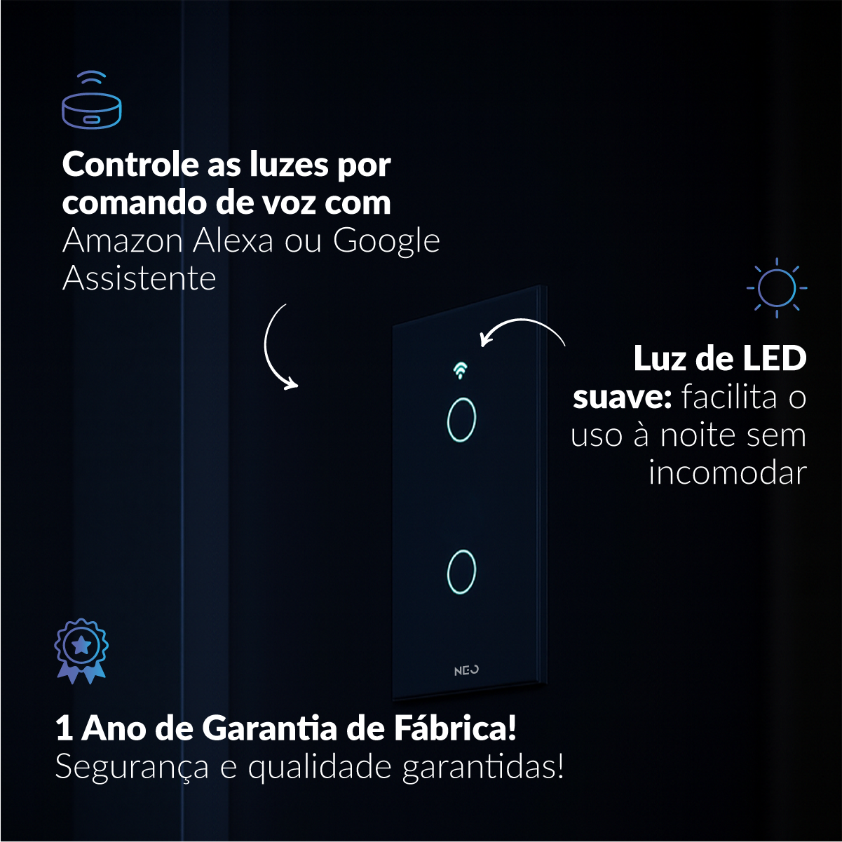 Interruptor Inteligente Smart Wi-Fi 2 Botões 4x2 Bivolt Branco Neo Avant