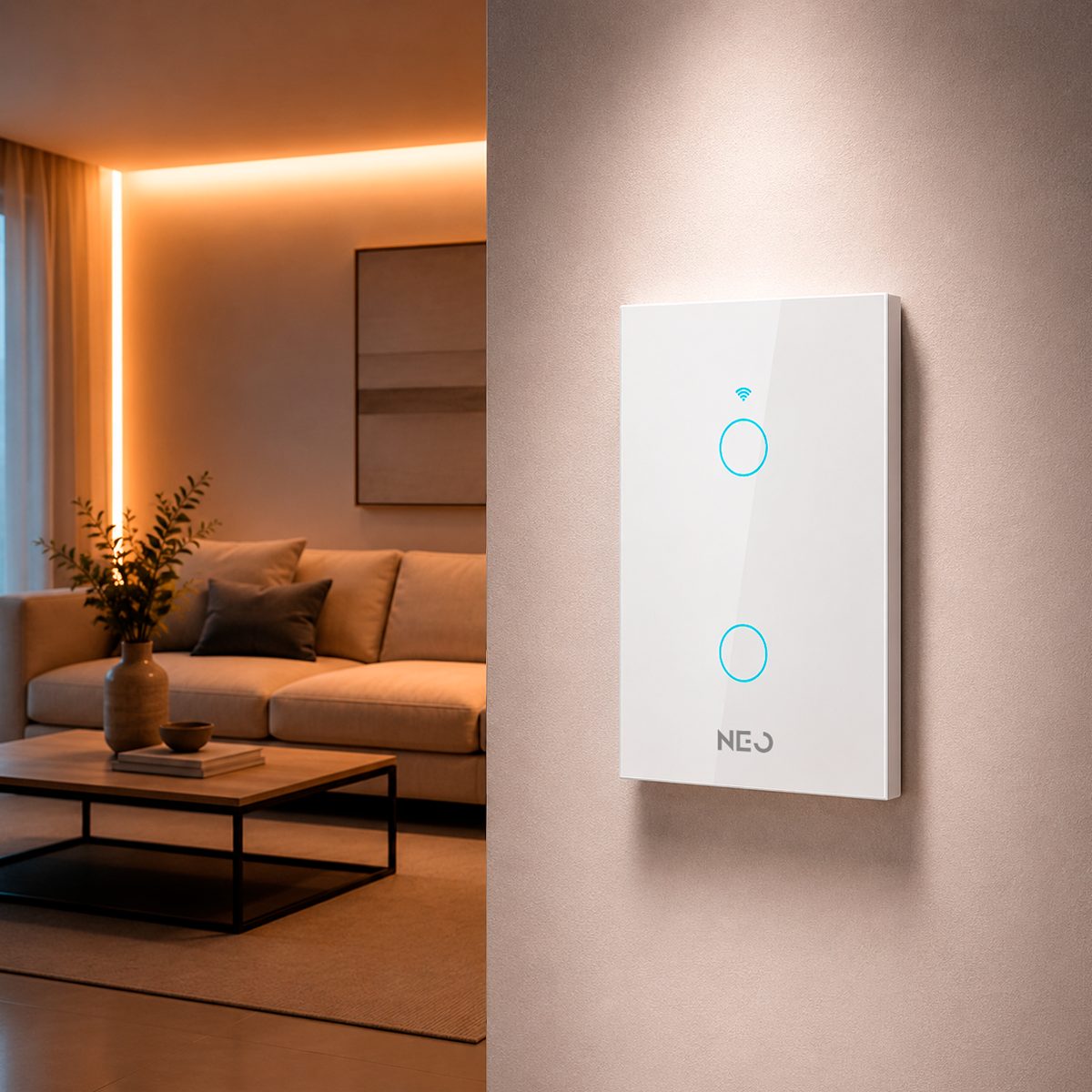 Interruptor Inteligente Wifi 2 Botões 4x2 Bivolt Branco Neo