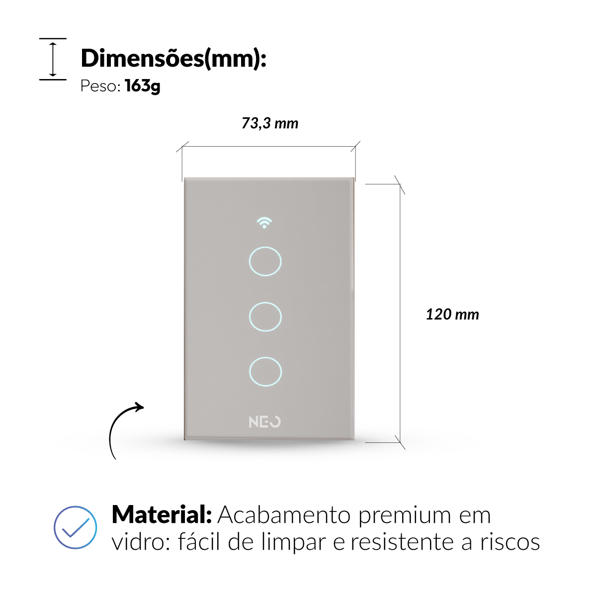 Interruptor Inteligente Smart Wi-fi 3 Botões 4x2 Bivolt Branco Neo Avant