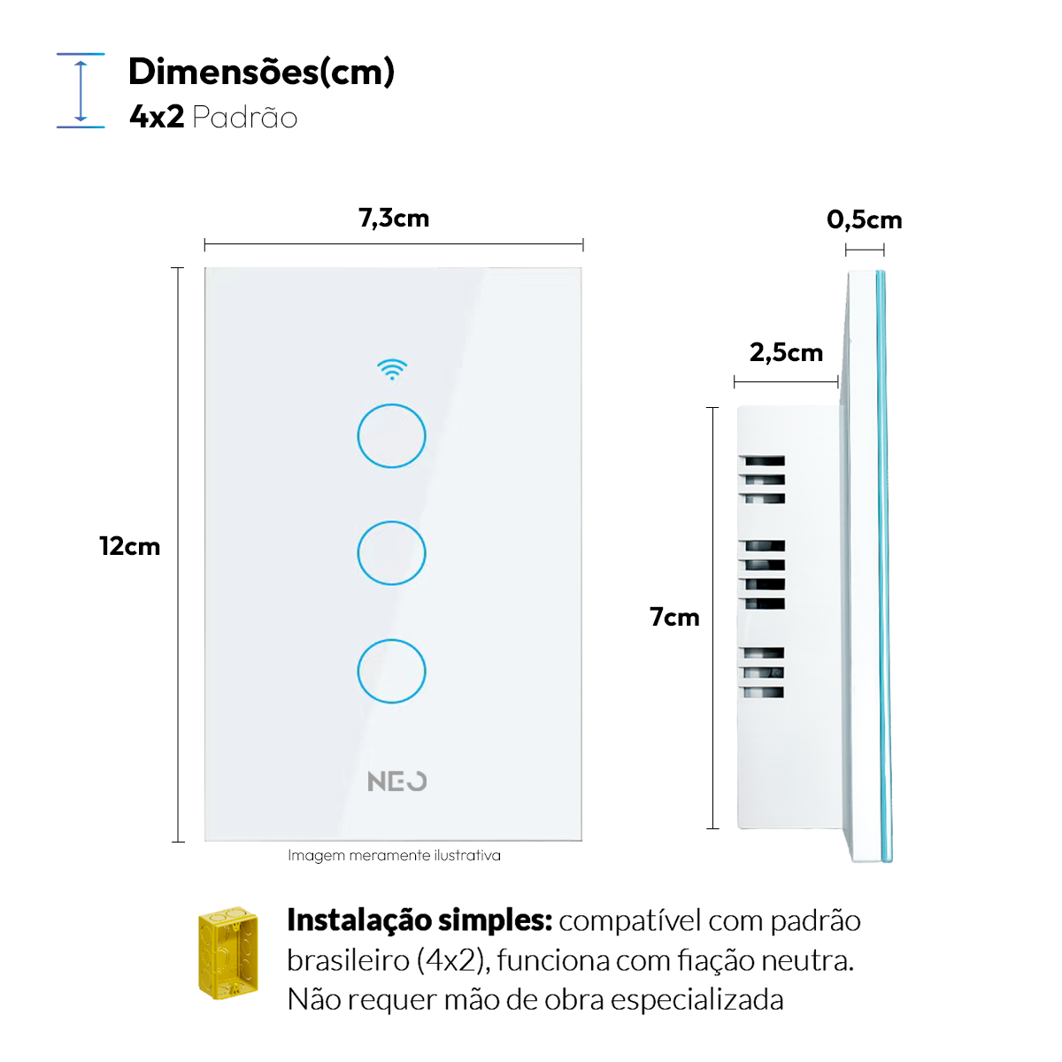 Interruptor Inteligente Wifi 3 Botões 4x2 Bivolt Branco Neo