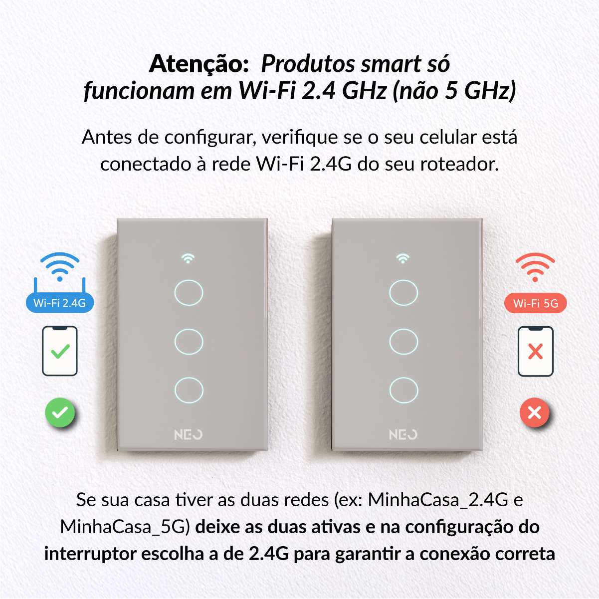 Interruptor Inteligente Smart Wifi 3 Botões 4x2 Bivolt Branco Neo Avant