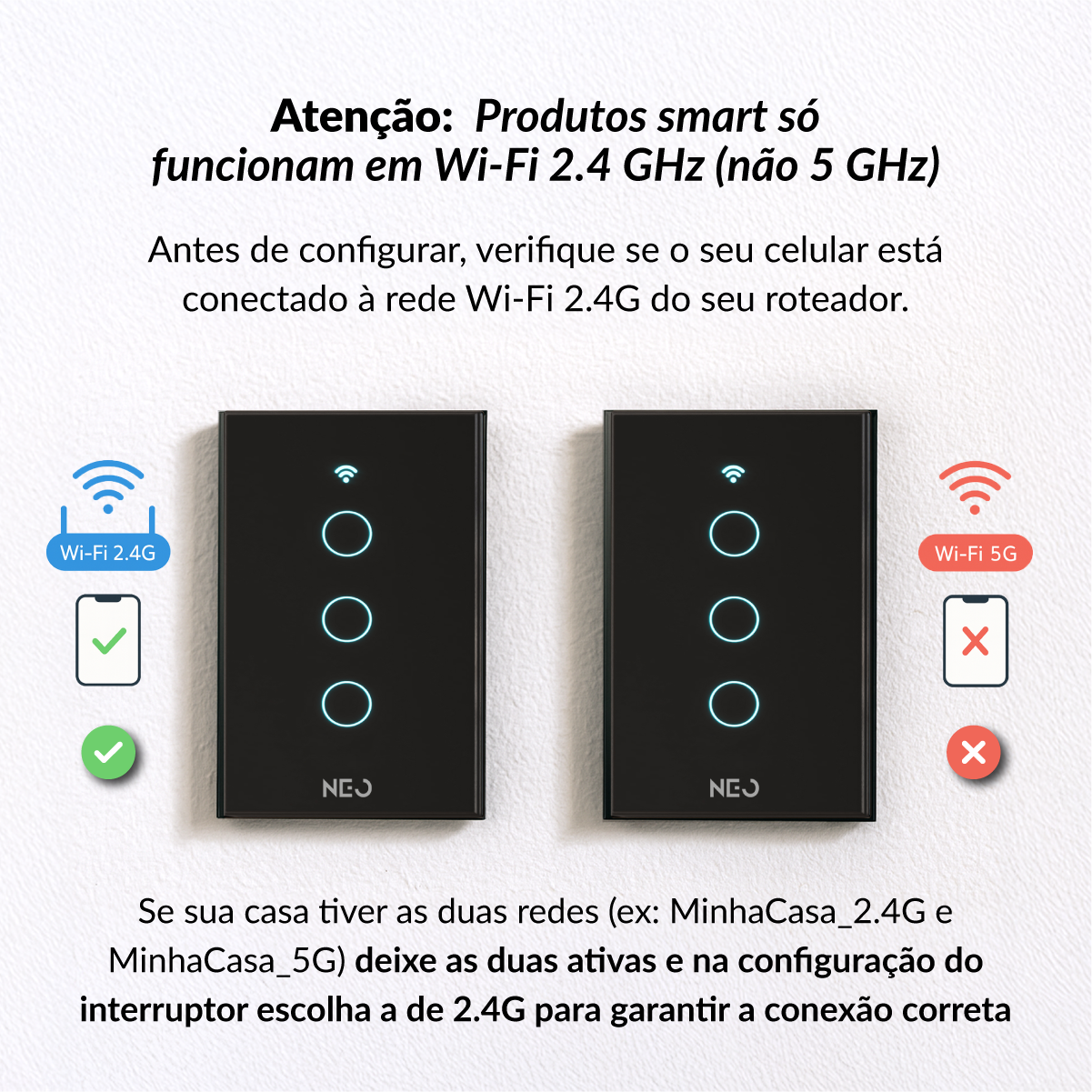Interruptor Inteligente Smart Wi-fi 3 Botões 4x2 Bivolt Preto Neo Avant