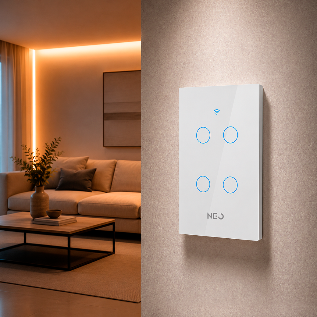 Interruptor Inteligente Wifi 4 Botões 4x2 Bivolt Branco Neo