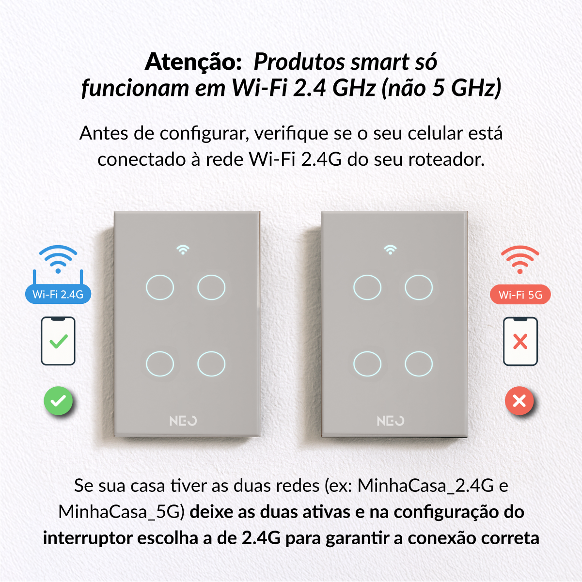 Interruptor Inteligente Smart Wifi 4 Botões 4x2 Bivolt Branco Neo Avant