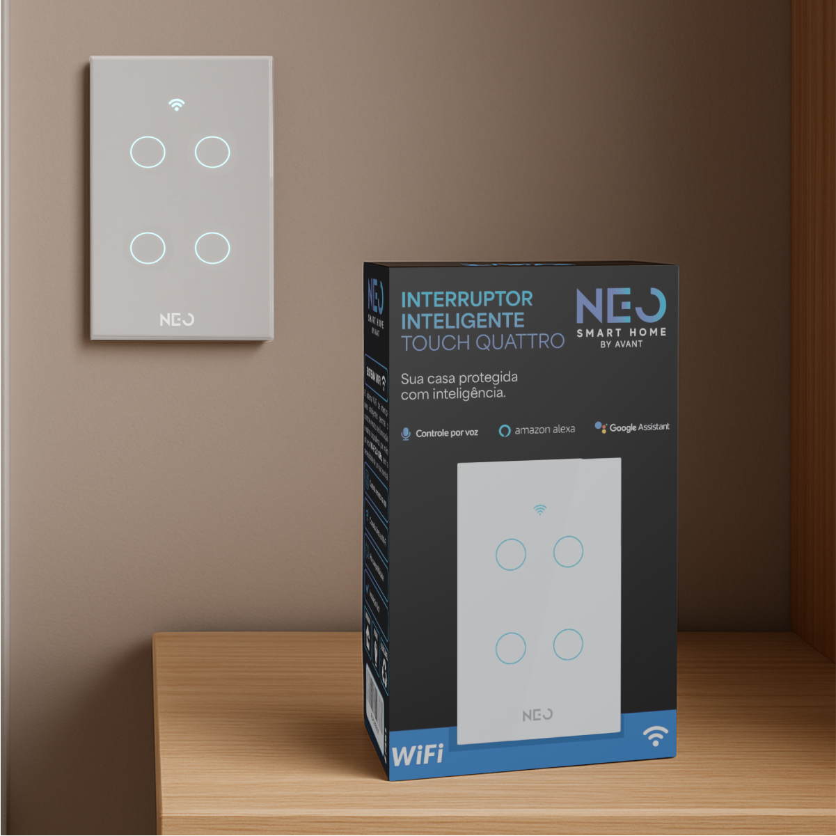 Interruptor Inteligente Wifi 4 Botões 4x2 Bivolt Branco Neo