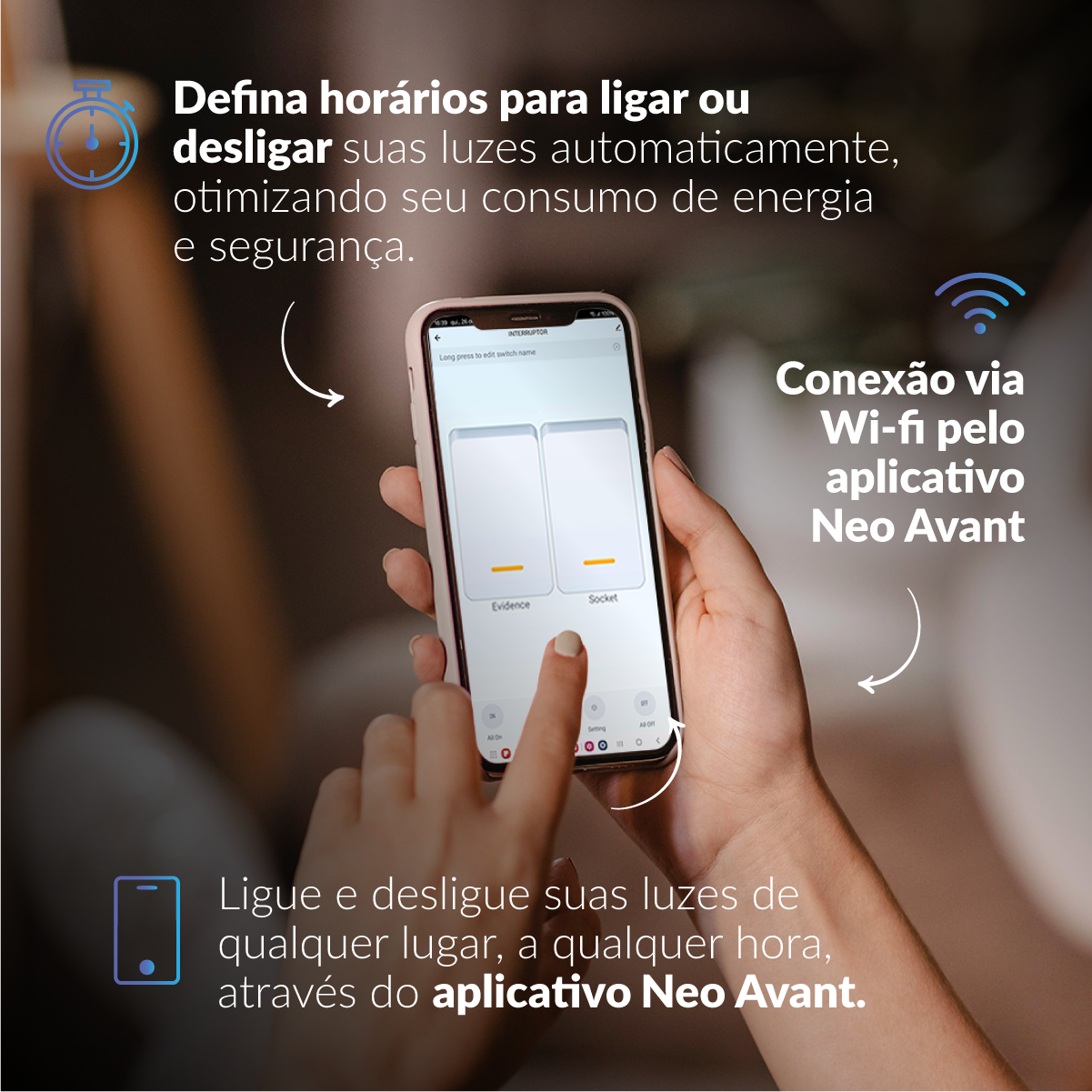 Interruptor Inteligente Smart Wifi 4 Botões 4x2 Bivolt Branco Neo Avant