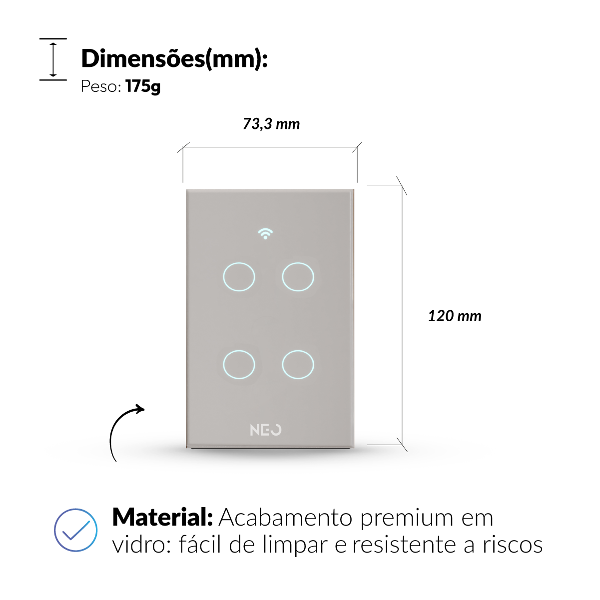 Interruptor Inteligente Smart Wi-fi 4 Botões 4x2 Bivolt Branco Neo Avant