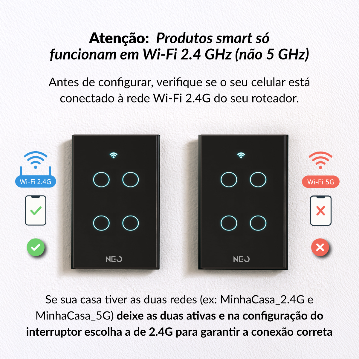 Interruptor Inteligente Smart Wifi 4 Botões 4x2 Bivolt Preto Neo Avant