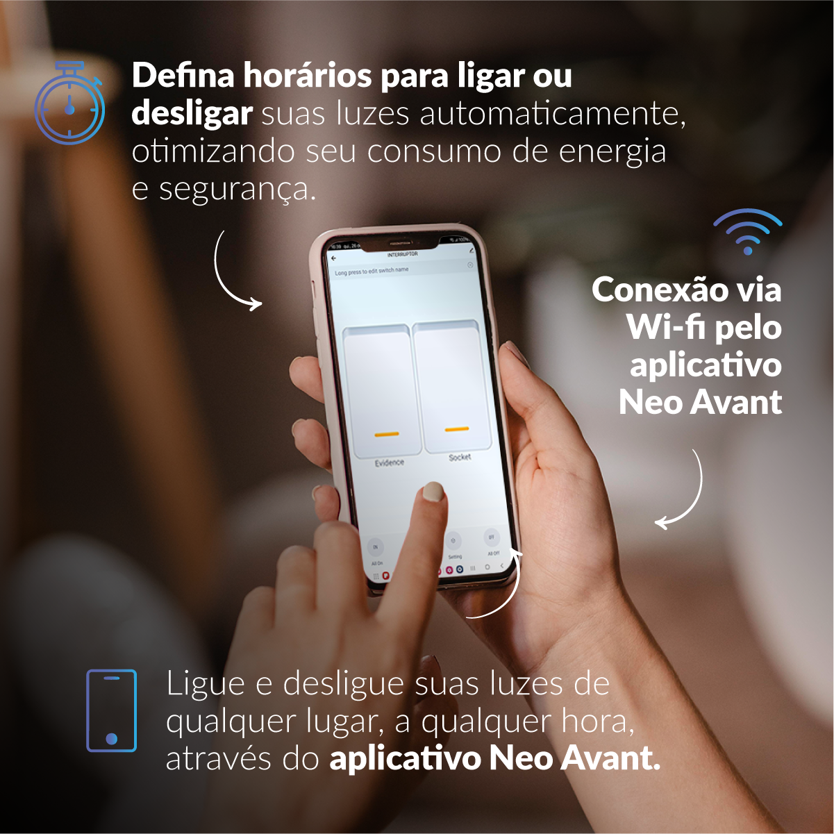 Interruptor Inteligente Smart Wifi 4 Botões 4x2 Bivolt Preto Neo Avant