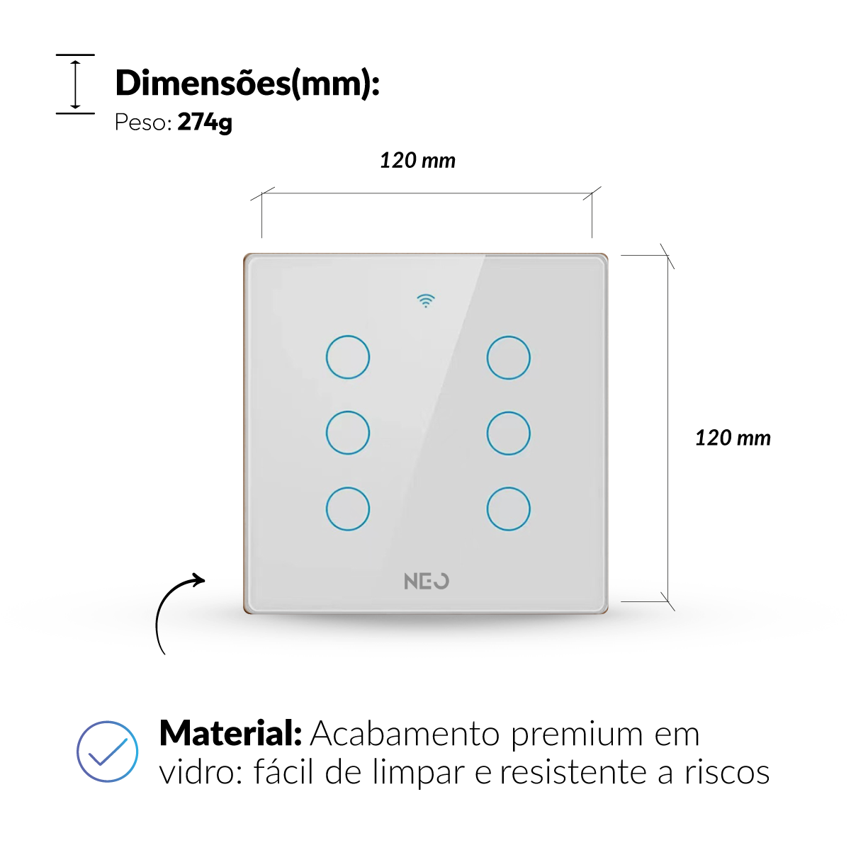 Interruptor Inteligente Smart Wifi 6 Botões 4x4 Bivolt Branco Neo Avant