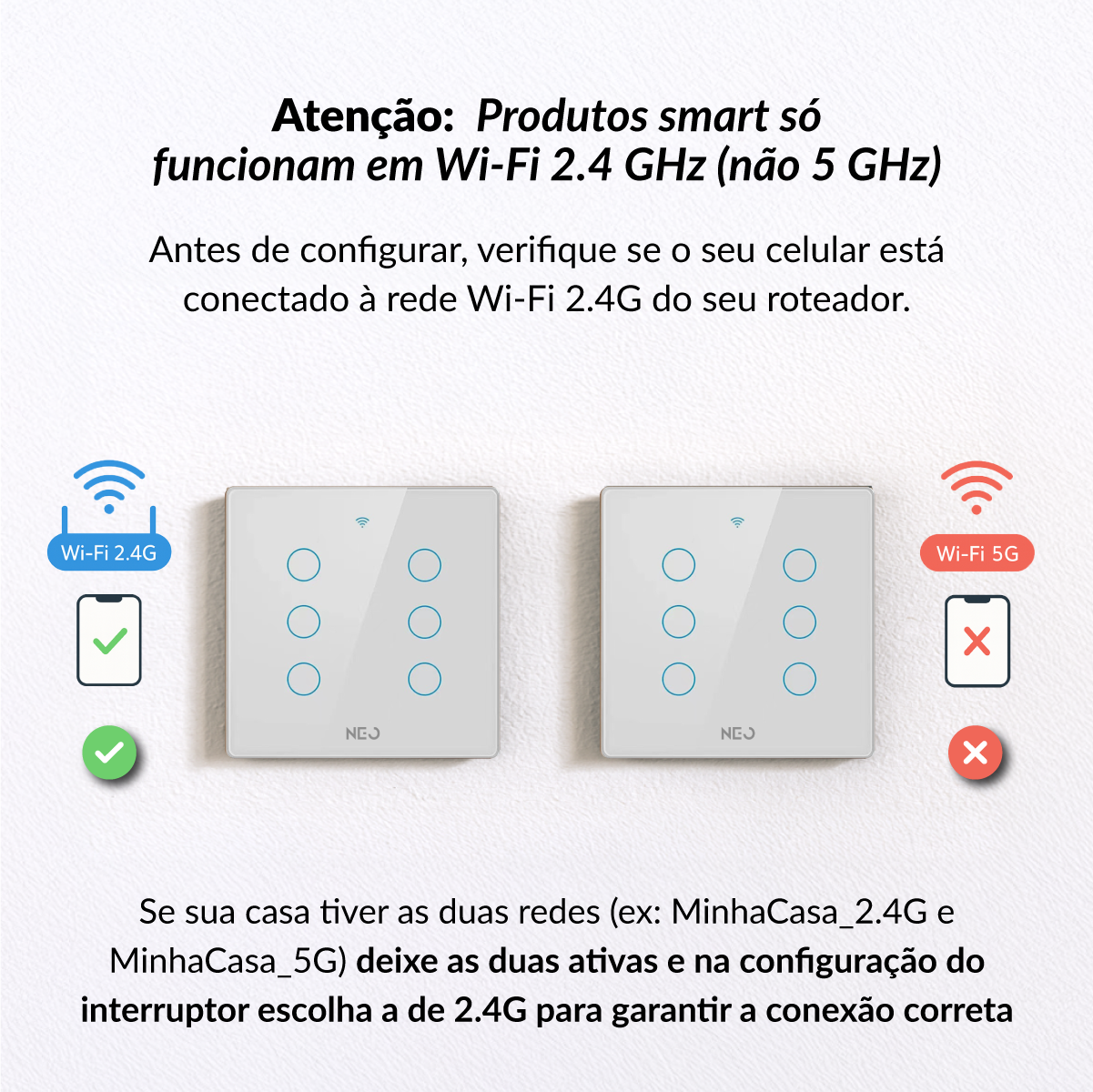 Interruptor Inteligente Smart Wifi 6 Botões 4x4 Bivolt Branco Neo Avant