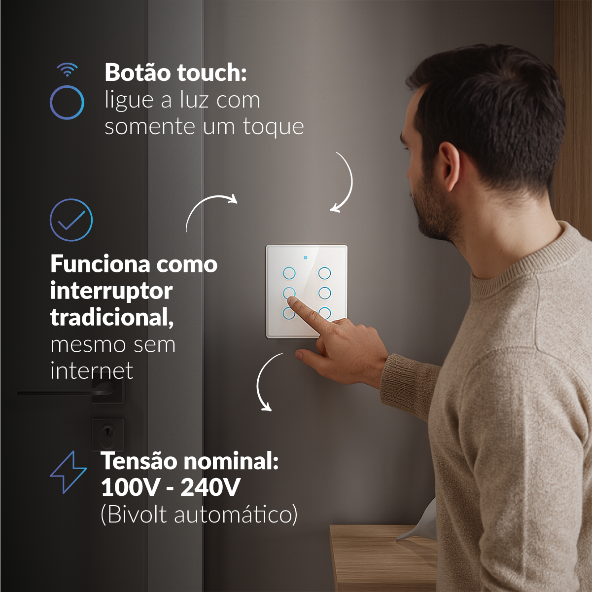 Interruptor Inteligente Smart Wifi 6 Botões 4x4 Bivolt Branco Neo Avant