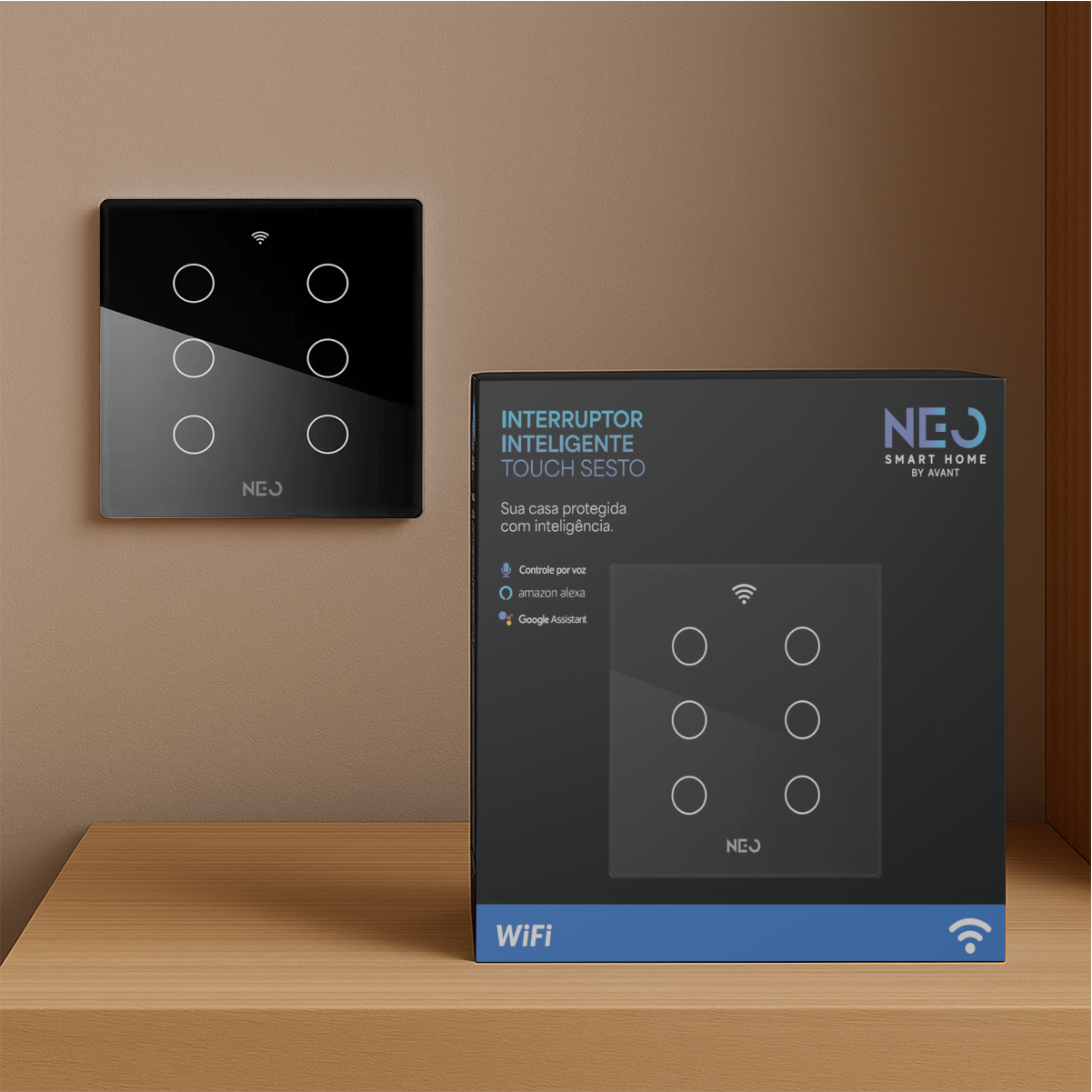 Interruptor Inteligente Smart Wifi 6 Botões 4x4 Bivolt Preto Neo Avant