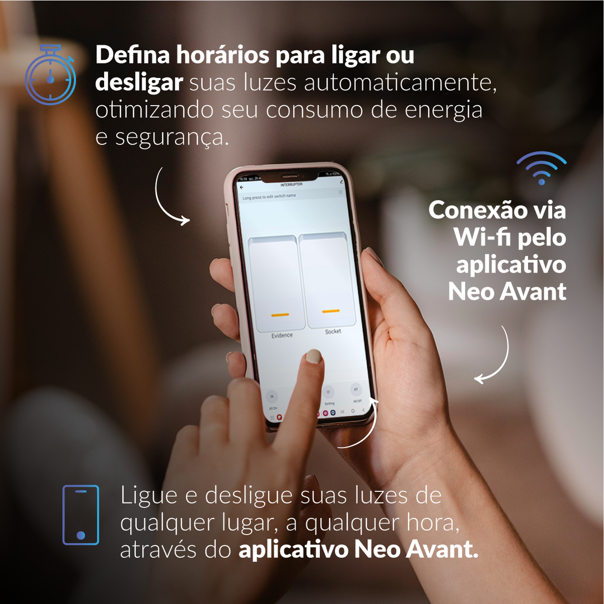 Interruptor Inteligente Wifi 6 Botões 4x4 Bivolt Preto Neo