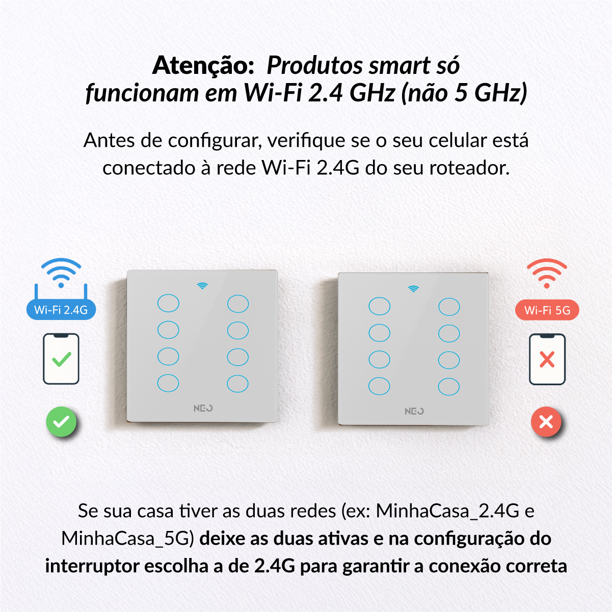 Interruptor Inteligente Smart Wi-fi 8 Botões 4x4 Bivolt Branco Neo Avant