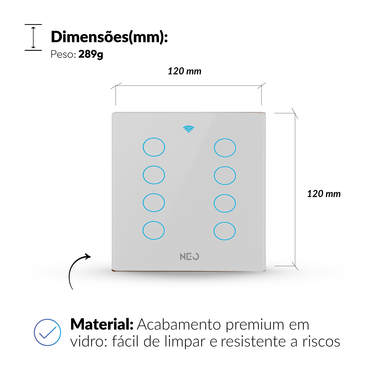 Interruptor Inteligente Smart Wi-fi 8 Botões 4x4 Bivolt Branco Neo Avant