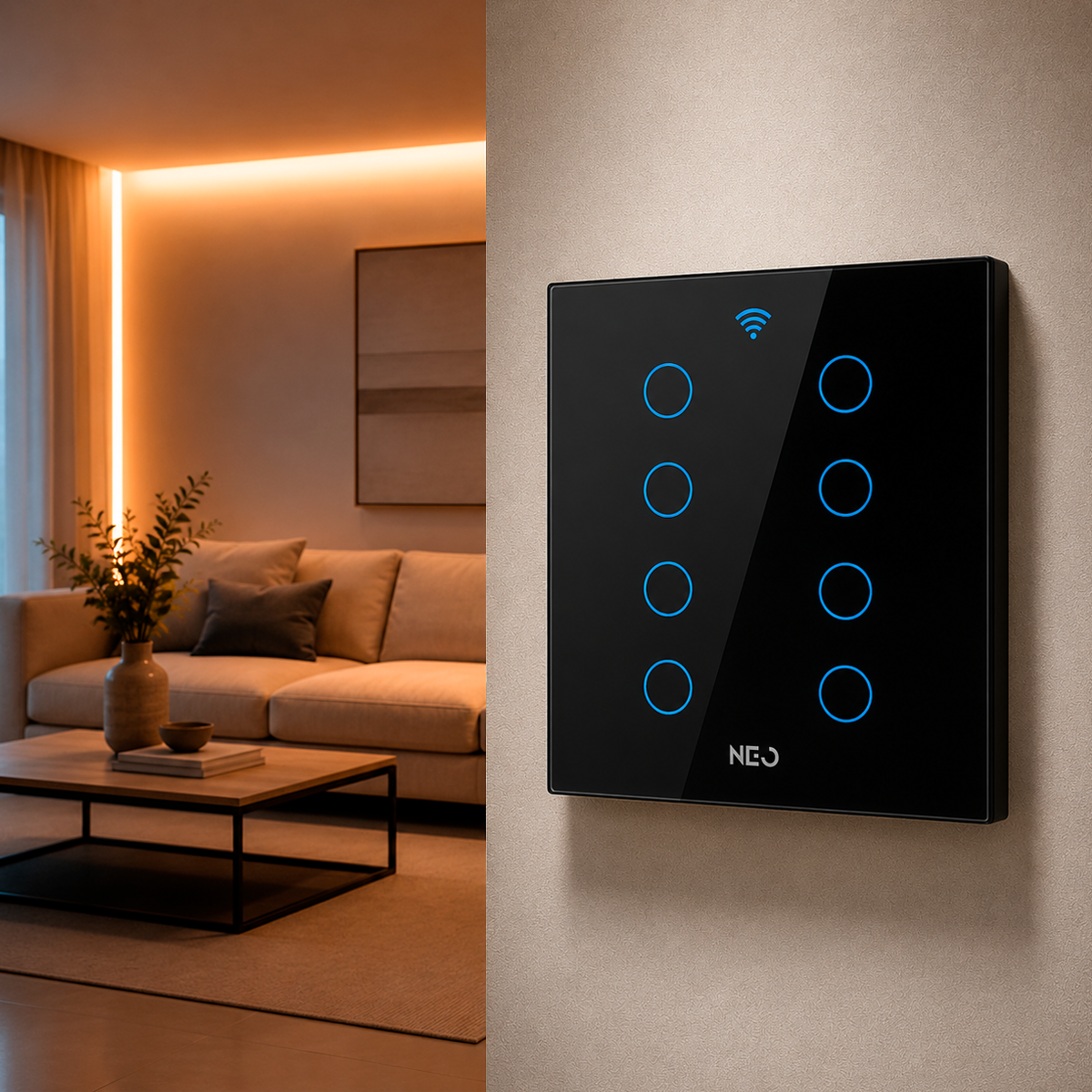 Interruptor Inteligente Wifi 8 Botões 4x4 Bivolt Preto Neo