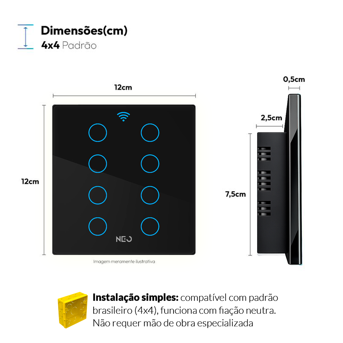 Interruptor Inteligente Wifi 8 Botões 4x4 Bivolt Preto Neo