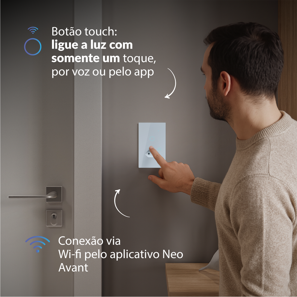 Interruptor Inteligente Smart Wifi 1 Botão com Tomada 4x2 Bivolt Branco Neo Avant