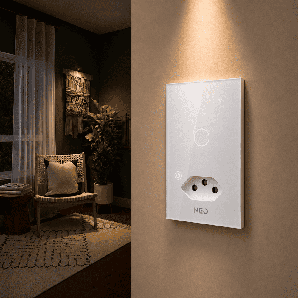 Interruptor Inteligente Wifi 1 Botão com Tomada 10A 4x2 Bivolt Branco Neo - NEO Avant