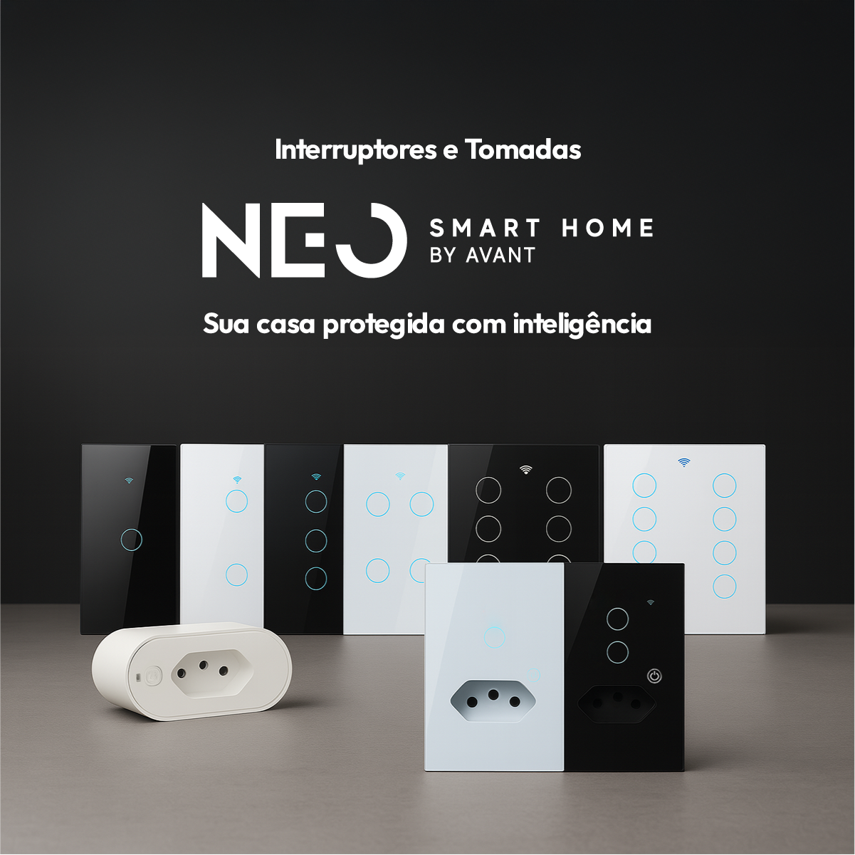 Interruptor Inteligente Smart Wi-Fi 1 Botão com Tomada 4x2 Bivolt Branco Neo Avant
