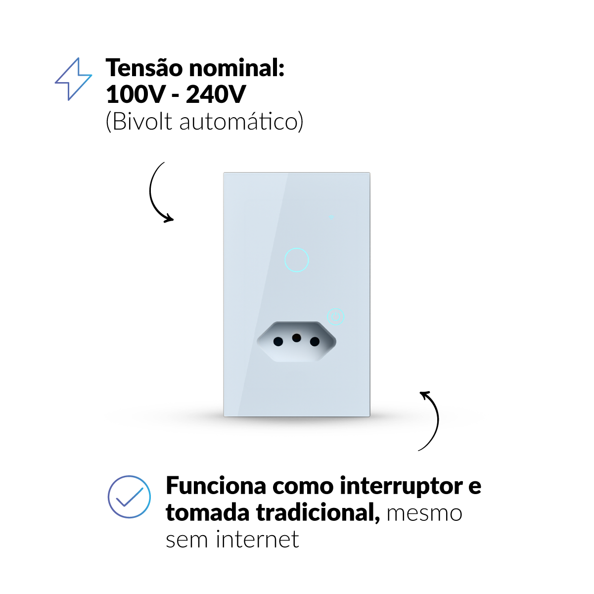 Interruptor Inteligente Smart Wifi 1 Botão com Tomada 4x2 Bivolt Branco Neo Avant
