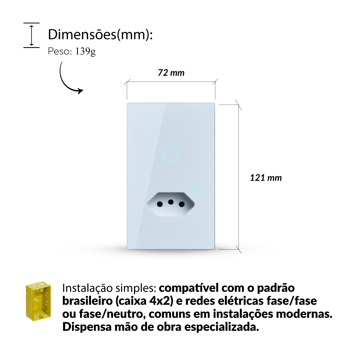 Interruptor Inteligente Smart Wi-Fi 1 Botão com Tomada 4x2 Bivolt Branco Neo Avant