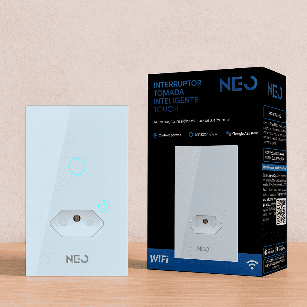 Interruptor Inteligente Wifi 1 Botão com Tomada 10A 4x2 Bivolt Branco Neo - NEO Avant
