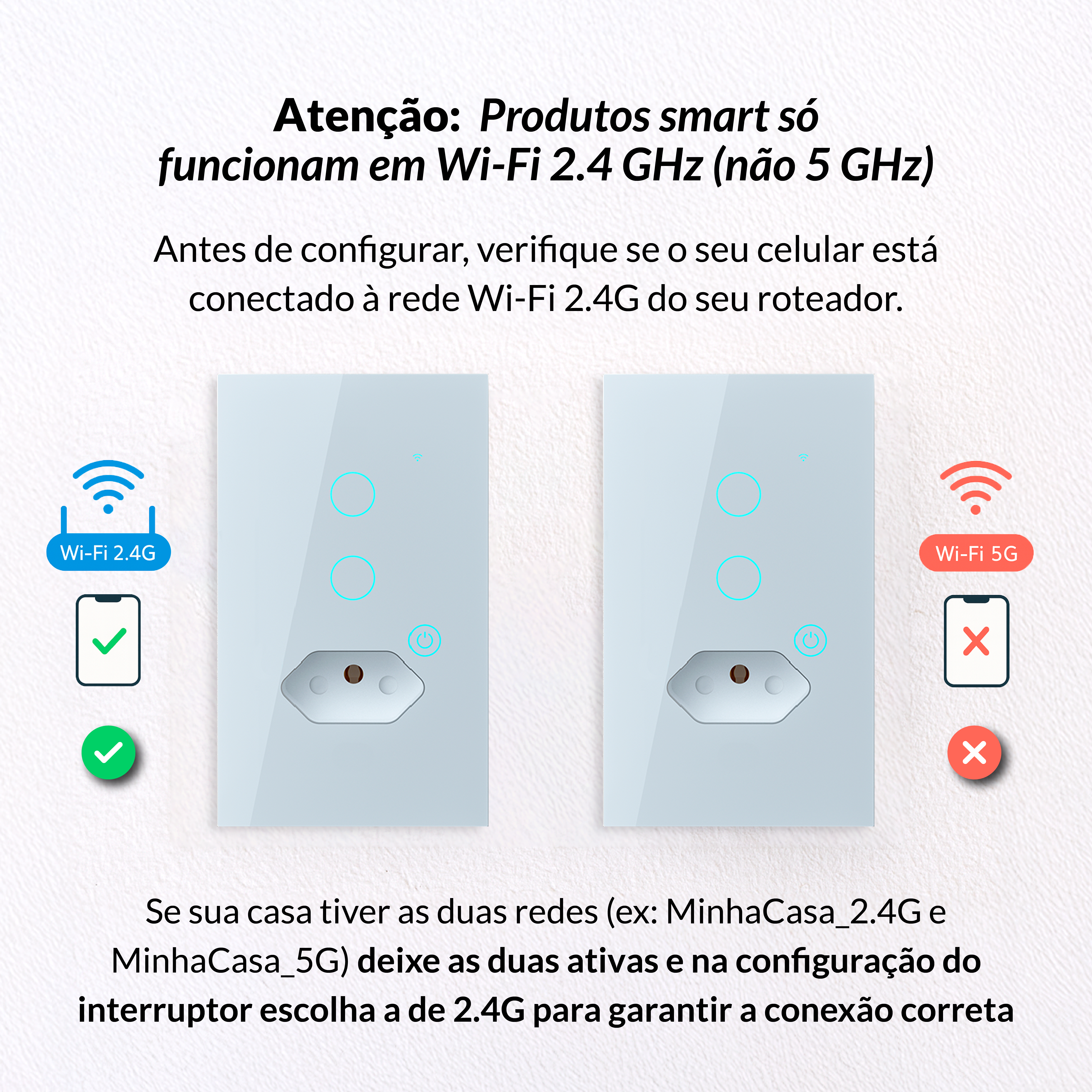 Interruptor Inteligente Smart Wi-fi 2 Botão Com Tomada 4X2 Bivolt Branco Neo Avant