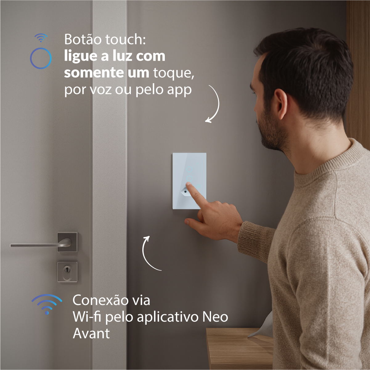 Interruptor Inteligente Smart Wifi 2 Botões Com Tomada 4X2 Bivolt Branco Neo Avant