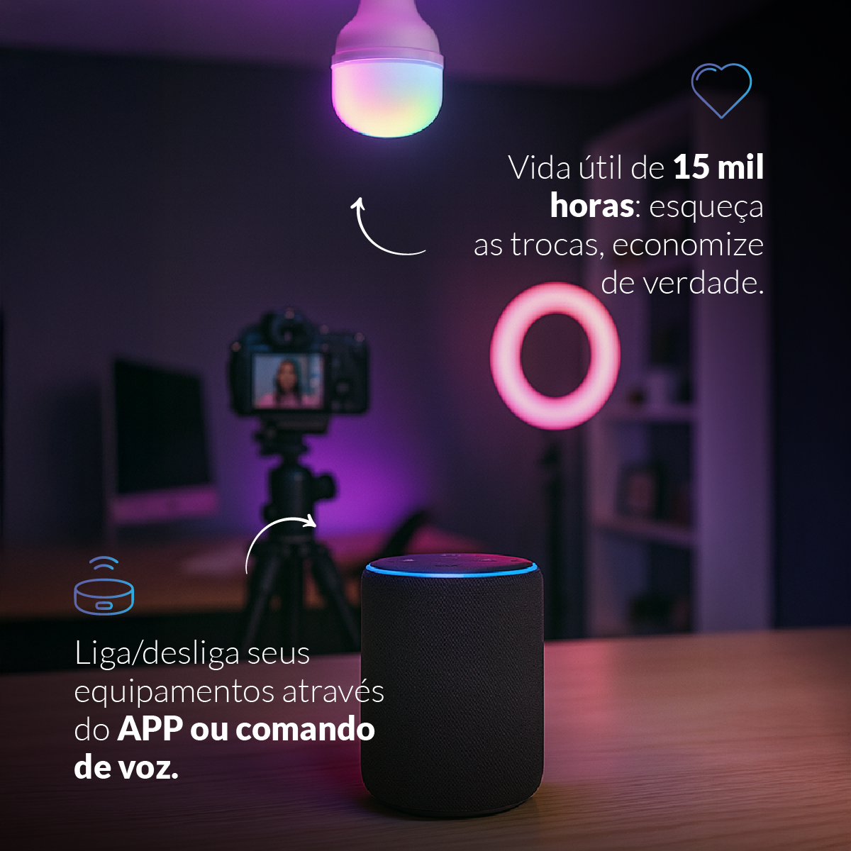 Lâmpada Led Inteligente Wifi Bulbo HP 20W RGB Colorido E27 Neo
