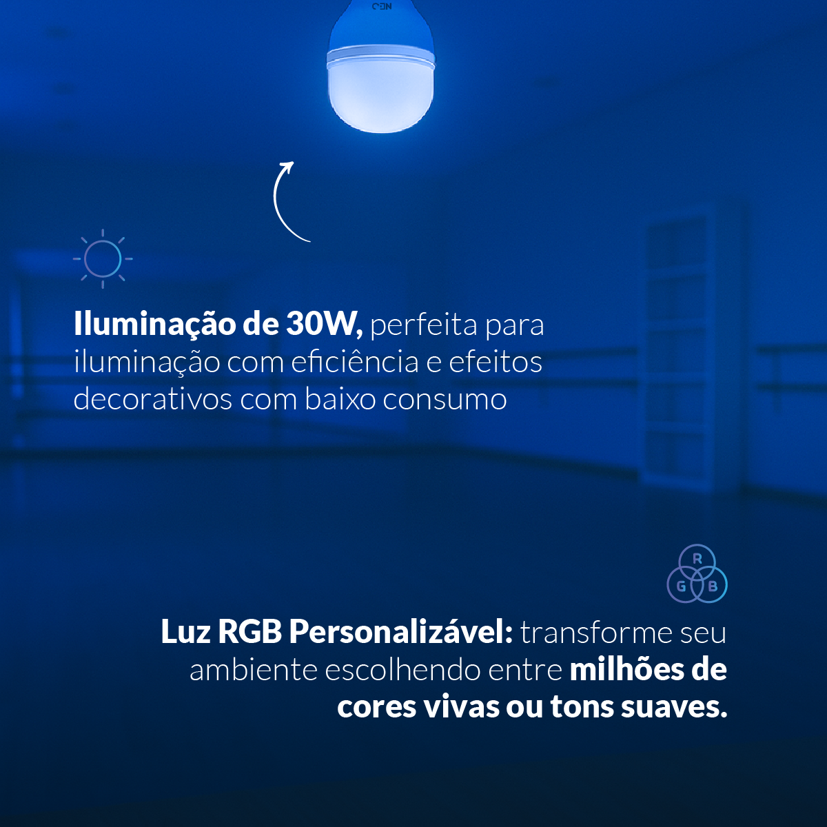 Lâmpada Led Inteligente Wifi Bulbo HP 30W RGB Colorido E27 Neo